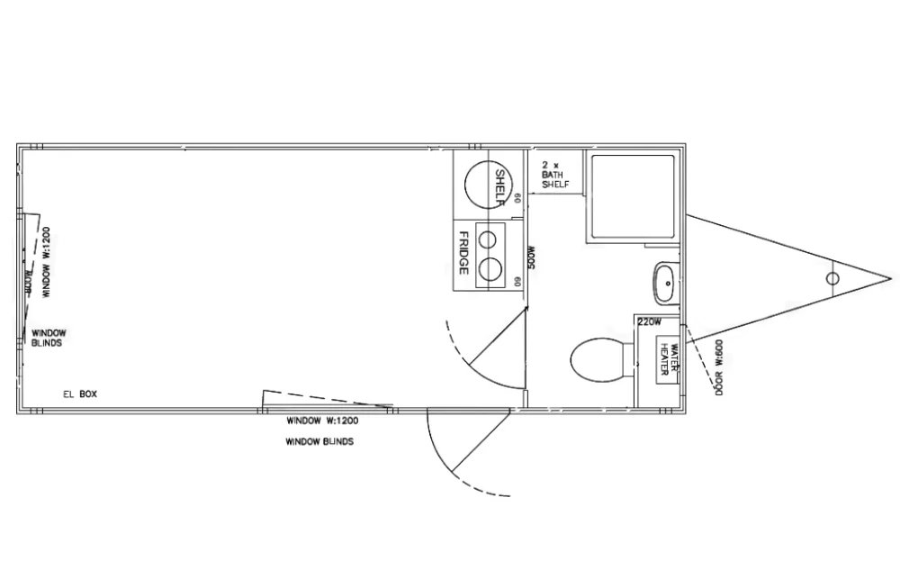 Plattegrond van de mobiele woonunit Crew trailer 570