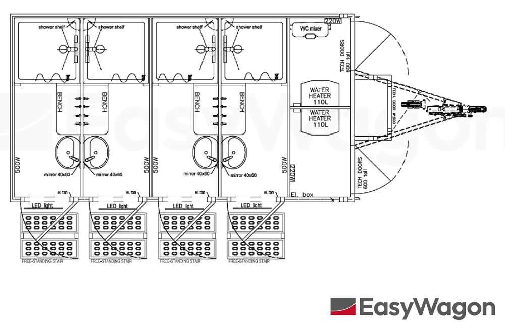 Plattegrond van de douchewagen Easywagon EW420 4P