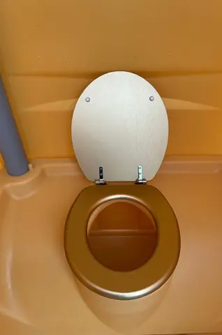 Focus goud, toiletbril tussen de gele wanden