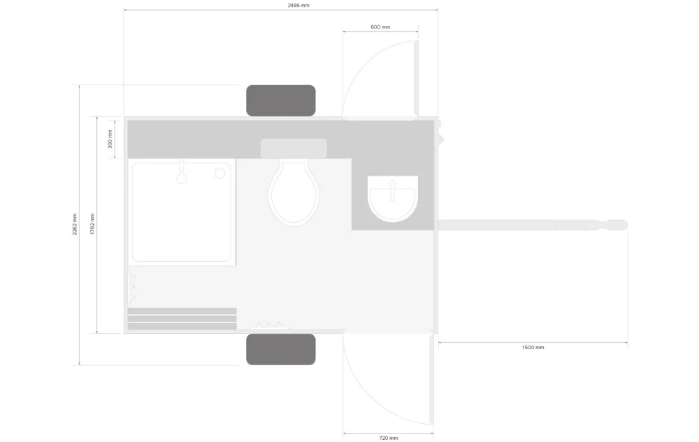 Plattegrond van de mobiele badkamer Global GL2400