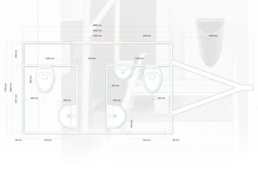 Plattegrond van de vacuüm toiletwagen Global GL2800 VD