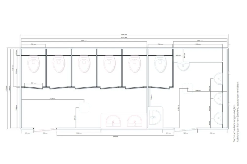 Plattegrond van de toiletwagen Global GL7000 2A 515