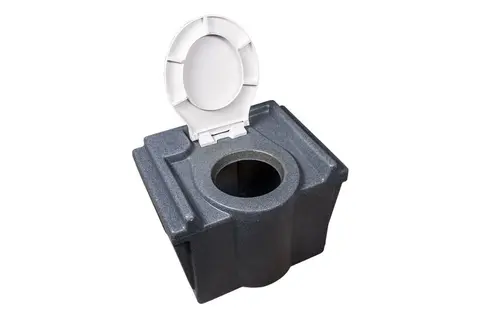 Toilettank Flexitank, grijze tank met het witte deksel omhoog