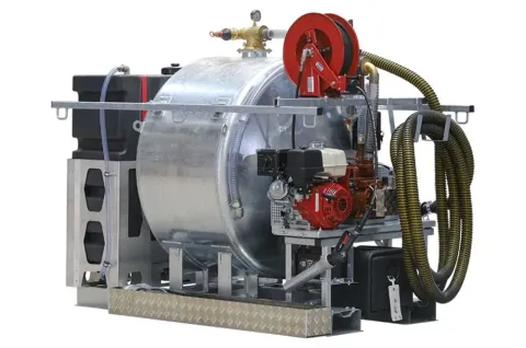 FLX 1400, grote metalen tank met slanghaspel