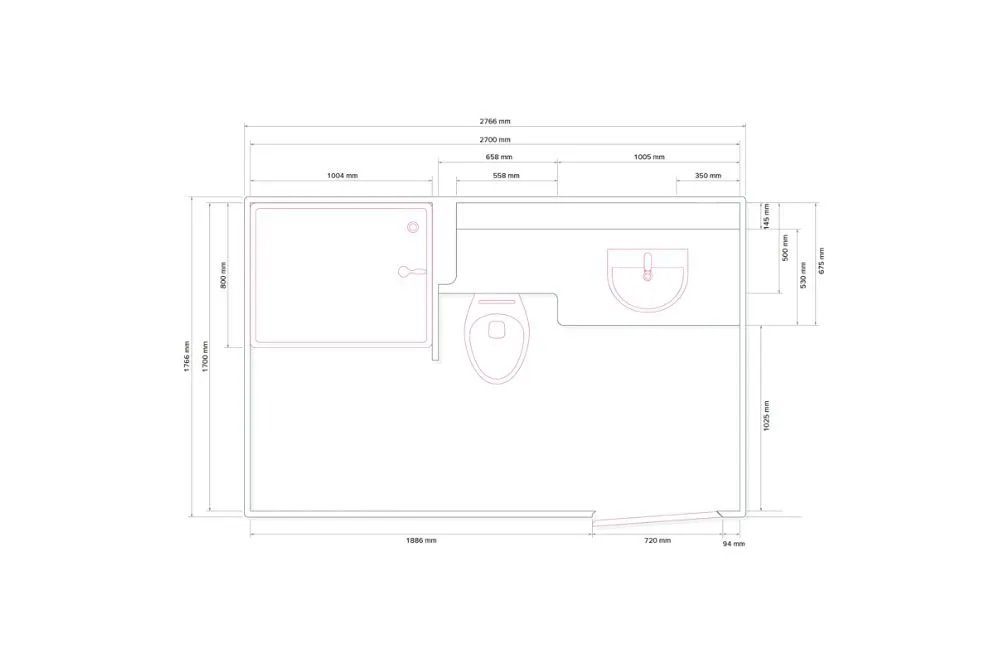 Plattegrond van de sanitaircontainer Global GM C2700 Bad