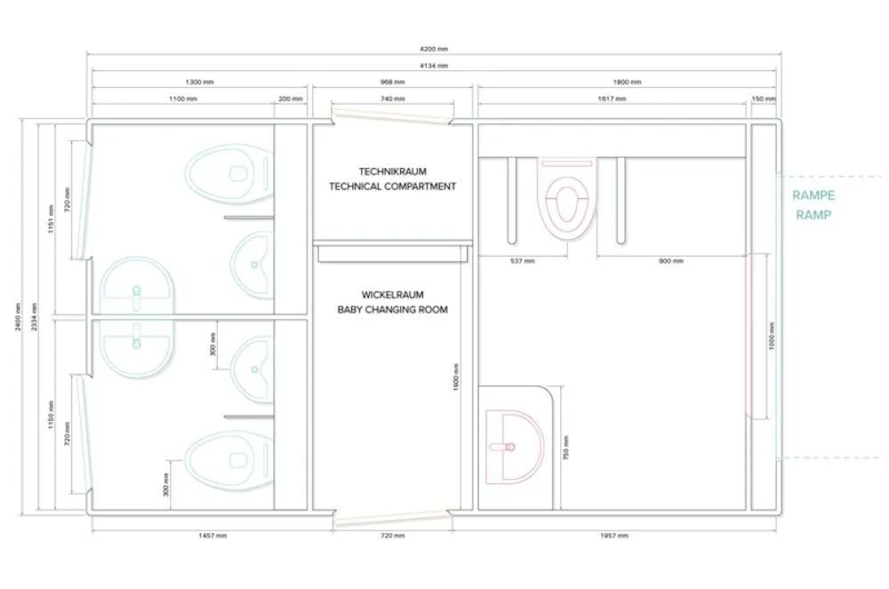 Plattegrond van de sanitaircontainer Global GM C4200 Handicap Douche