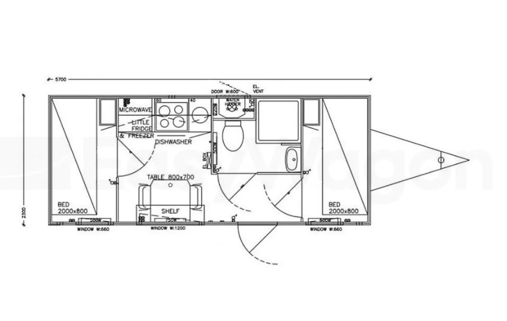 Plattegrond van de mobiele woonunit 570 2A