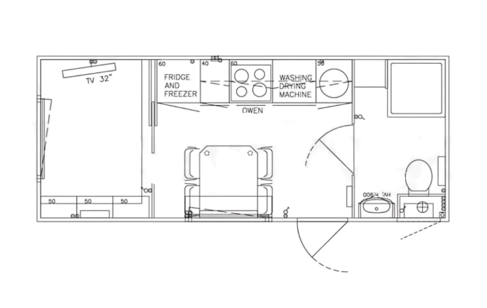 Plattegrond van de mobiele woonunit 570 Comfort