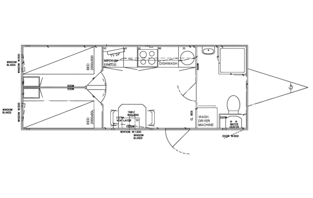 Plattegrond van de mobiele woonunit 660 2A