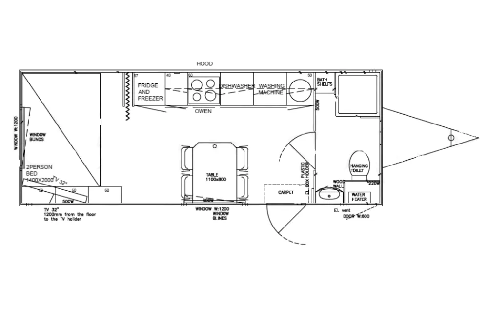 Plattegrond van de mobiele woonunit 660