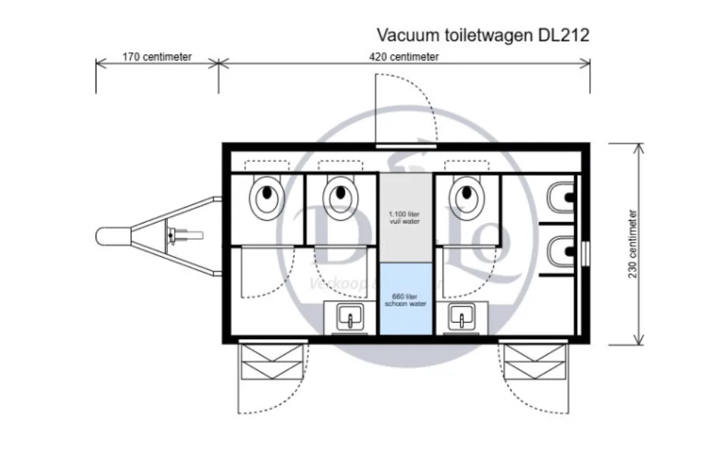 Plattegrond van de vacuüm toiletwagen Scanvogn DL212