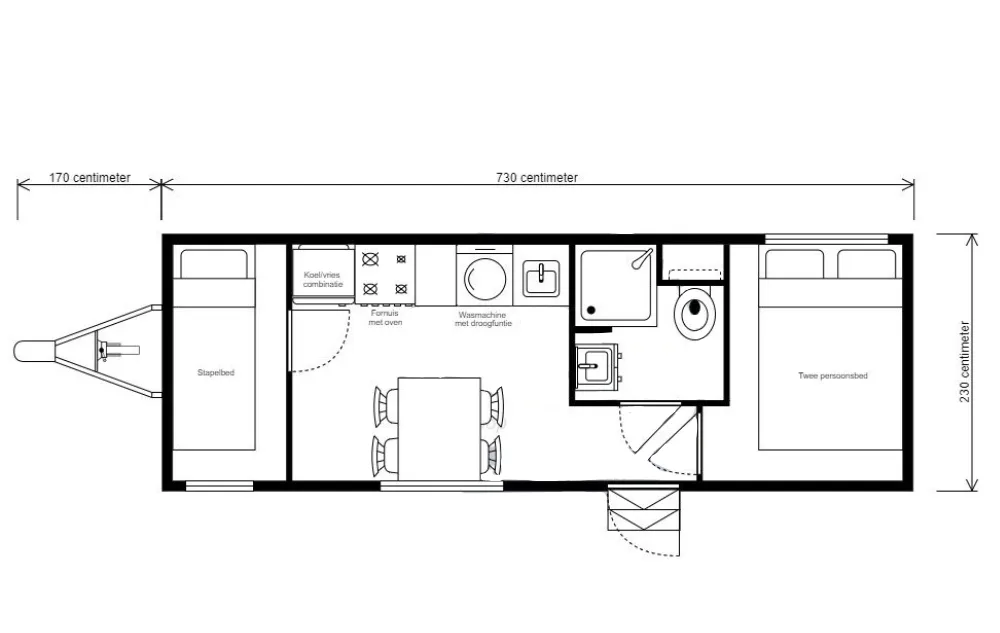 Plattegrond van de mobiele woonunit Scanvogn DL732